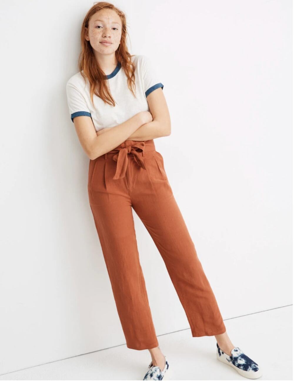 Madewell Linen Blend Paperbag Orange Cropped Pants // 6
